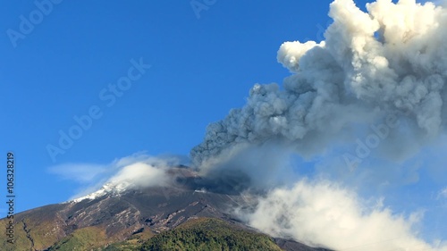 Tungurahua volcano in Ecuador erupts with high pressure gases and ash,creating a spectacular display of natural power.