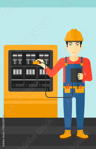 Electrician with electrical equipment.