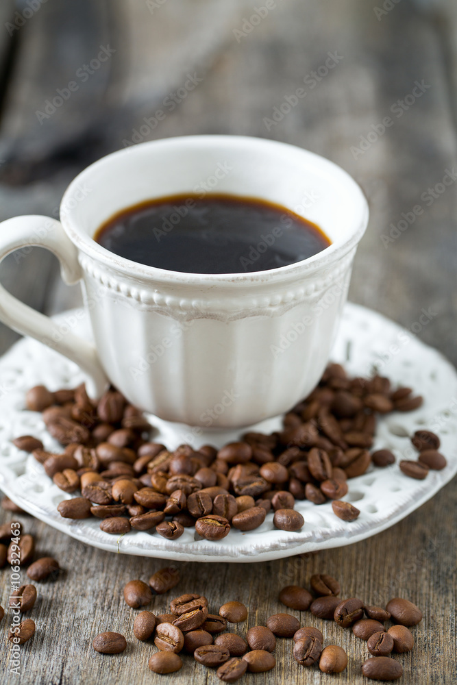 cup of coffee on wooden surface