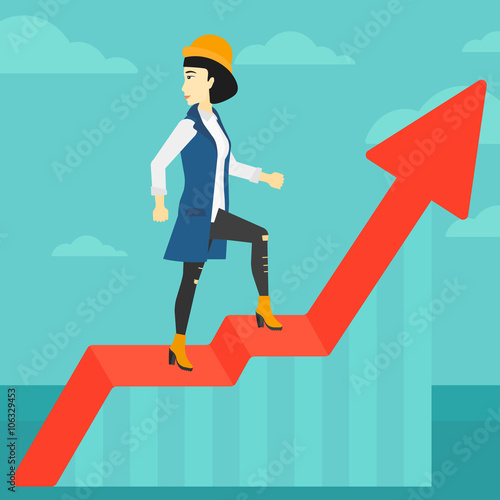 Woman standing on uprising chart.