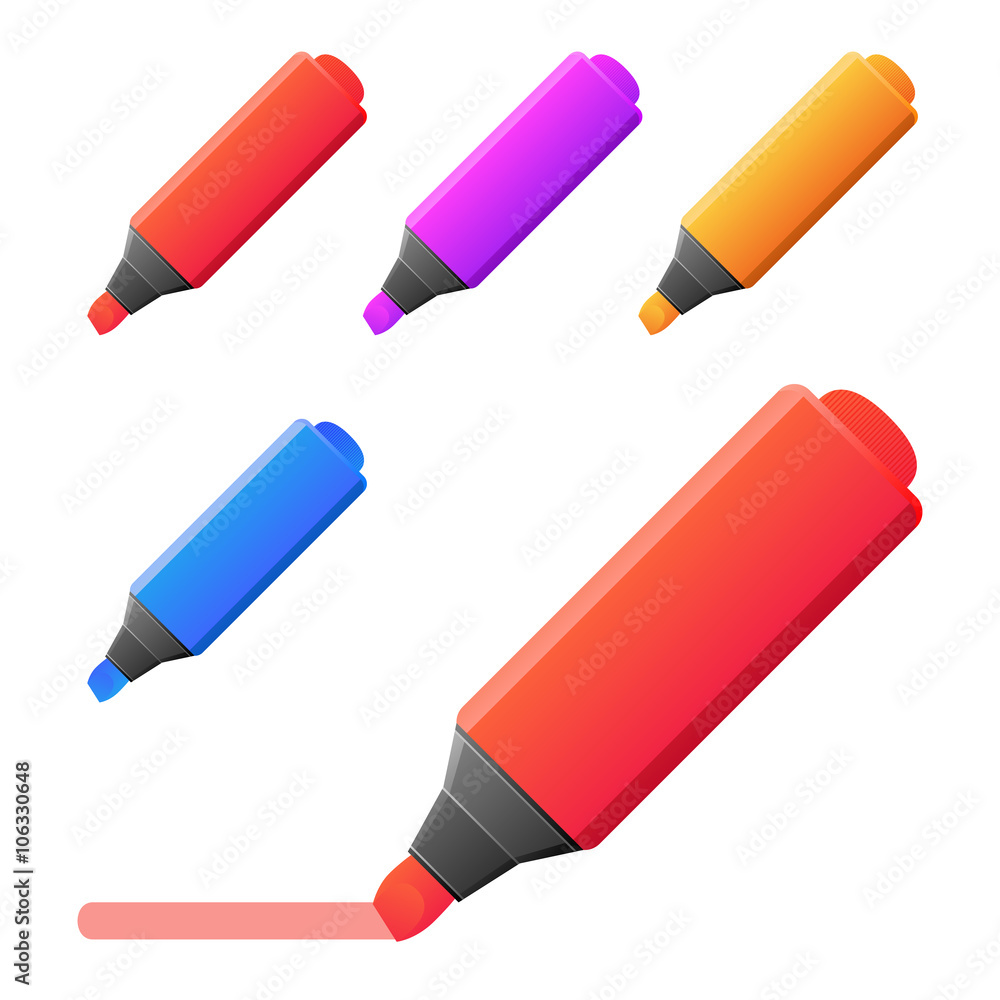 Vector markers illustration, set of markers with red line Vector markers illustration, set of markers with red line