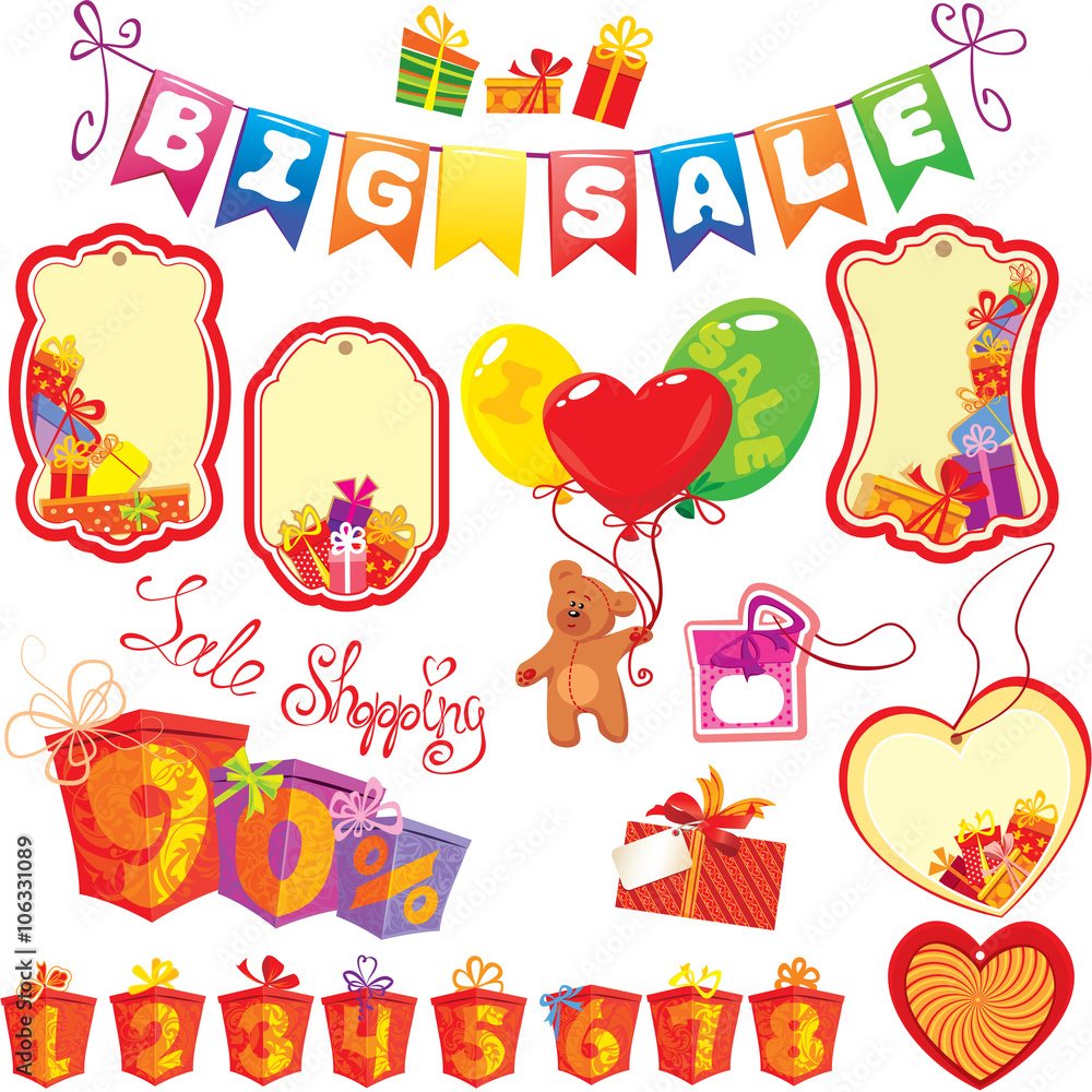 Fototapeta premium Set Big Sale elements for design - colorful gift boxes, presents