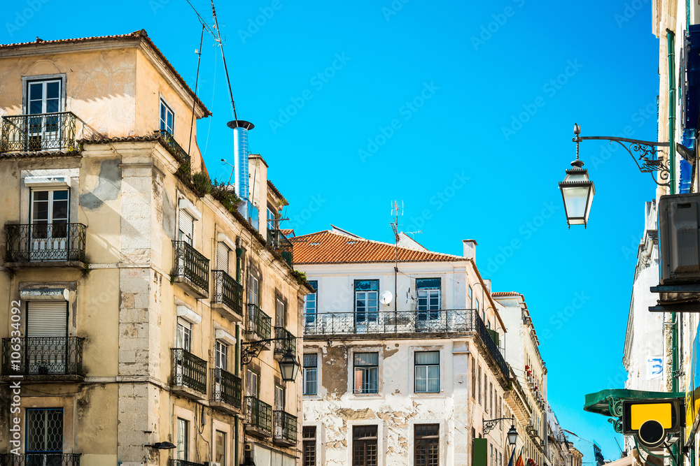 Beautiful street view of historic architectural in Lisbon, Portu