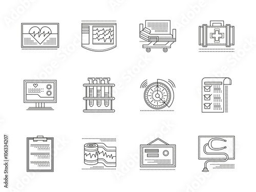 Cardiology elements linear vector icons set