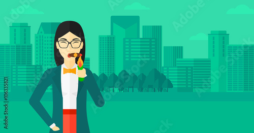Woman smoking cigar.