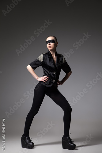  aggressive fashion girl wearing in dark rock style