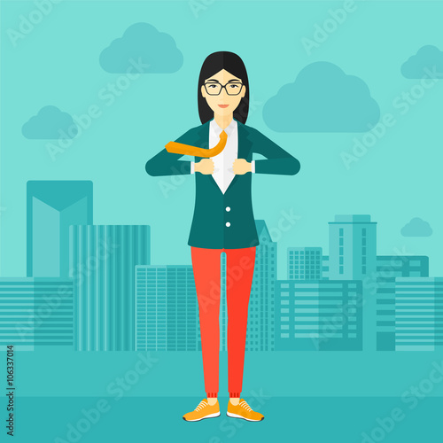 Business woman taking off jacket