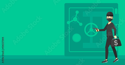 Robber with gun near safe.