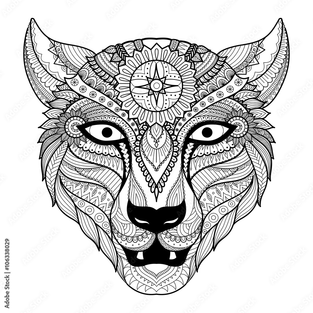 Naklejka premium Leopard line art design for coloring book for adult, tattoo, t shirt design and so on 