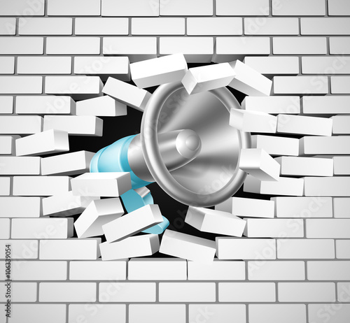 Megaphone Breaking Brick Wall
