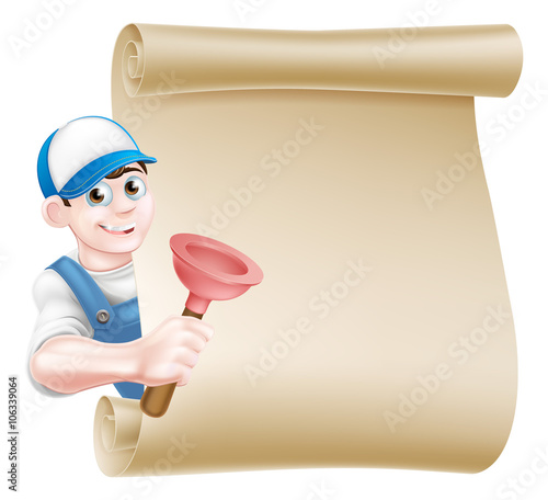 Cartoon Plunger Plumber