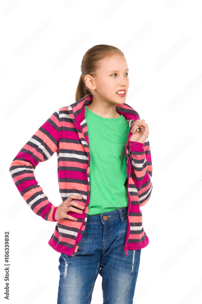 Young Girl Posing In Striped Fleece Young Girl Posing In Striped Fleece