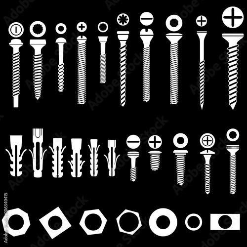 silhouette of Screws nuts and wall plugs