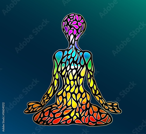 the colors of the chakras, the figure of the lotus posture