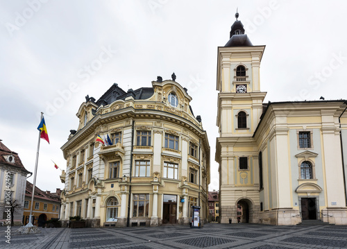Sibiu city downtown with cloudy sky in Romania © frimufilms