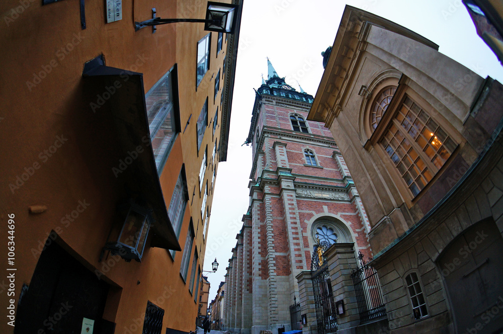 An old street in the Gamla Stan (The Old Town) area of Stockholm, Sweden. January 06, 2013