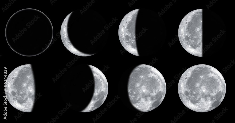 Obraz premium Set of different moon phases isolated on black background