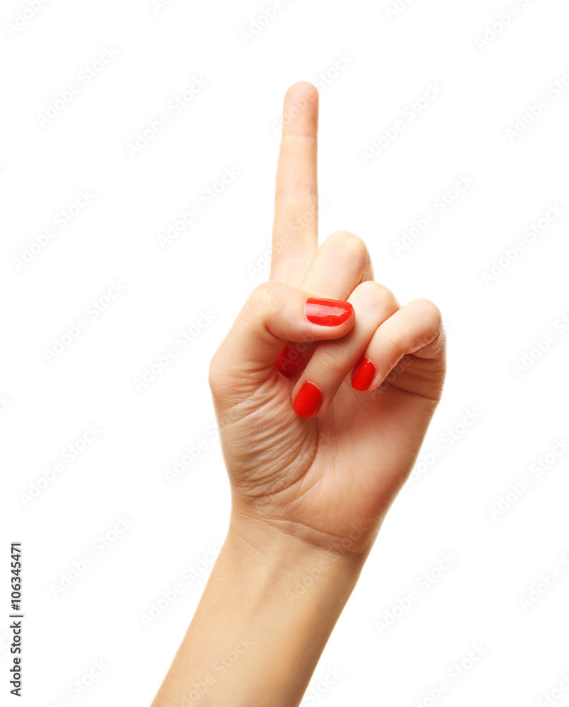 Woman hand making sign isolated on white background Woman hand making sign isolated on white background