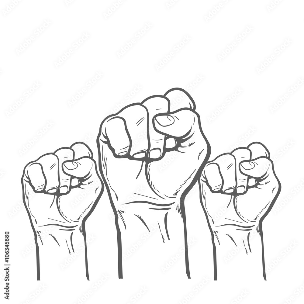 Vetor de Raised fist. Strong fist on a white background. Mans hand
