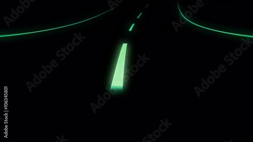 Roadtrip at night. 

3D vector animation of a roadtrip on an empty road at night. 
Glow in the dark.