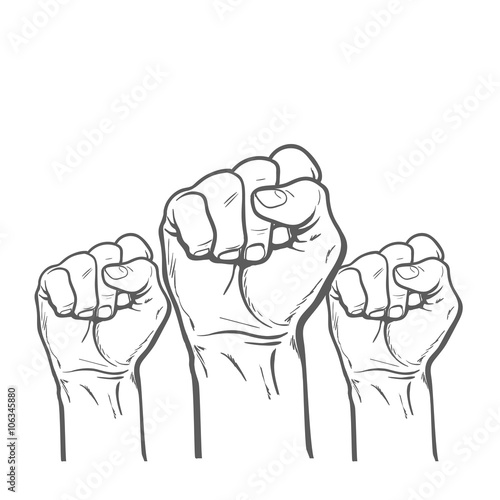 Raised fist. Strong fist on a white background. Mans hand. Male fist. Symbol of power and authority. Symbol of good luck and success. Fist icon. Painted vector fist. Fist sketch