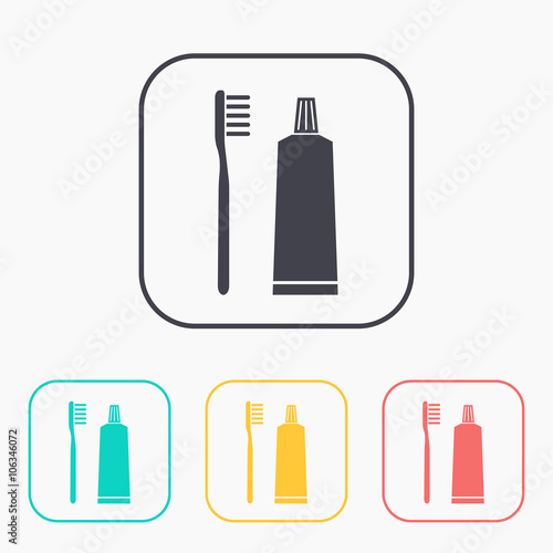 Toothbrush and toothpaste color icon set