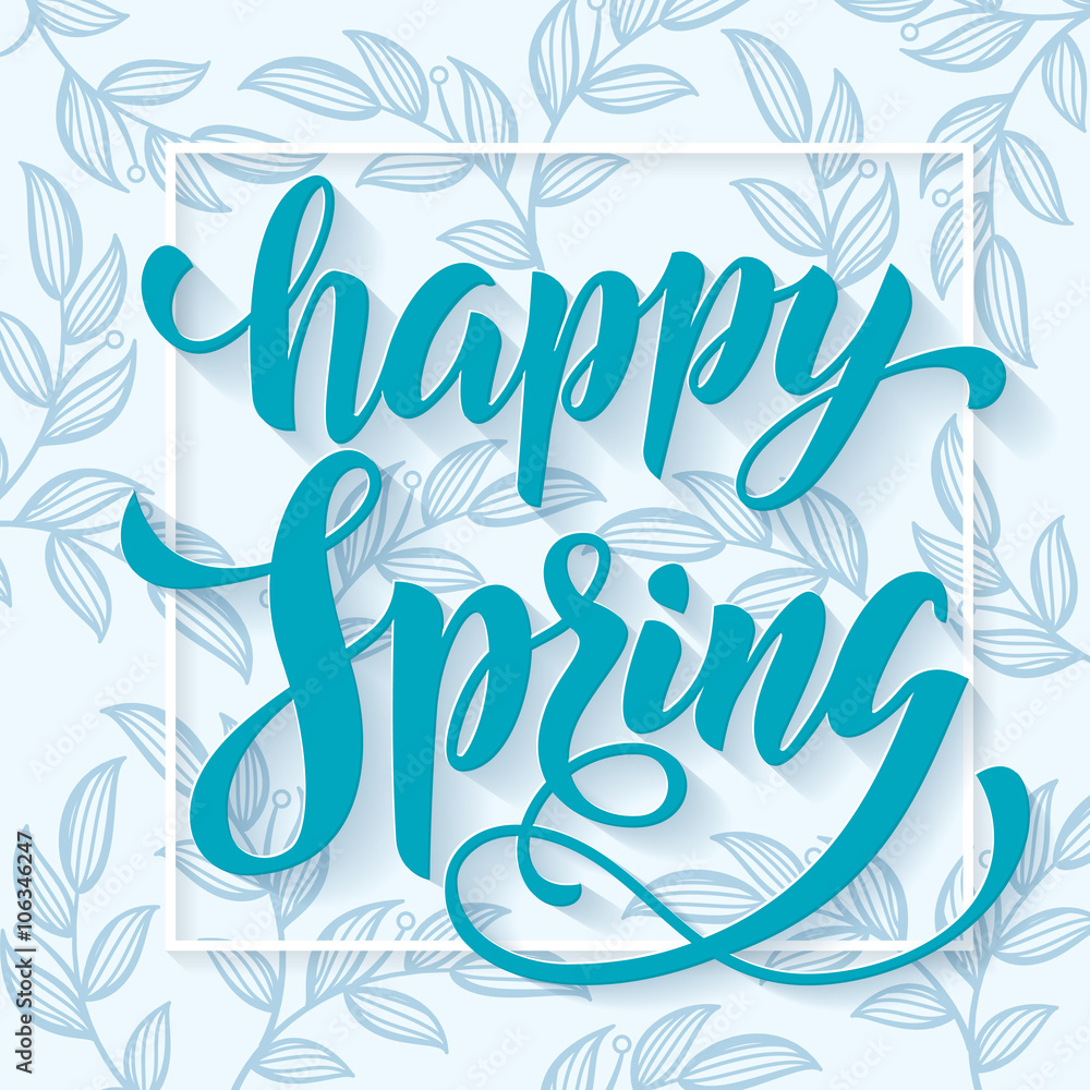 Obraz premium Vector Happy Spring poster with hand drawn title