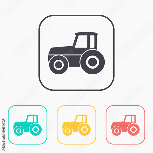 Tractor vector color icon set