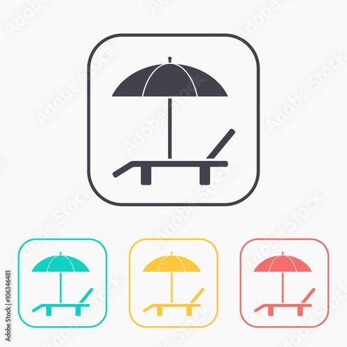 Beach vector color icon set. Umbrella with deck chair