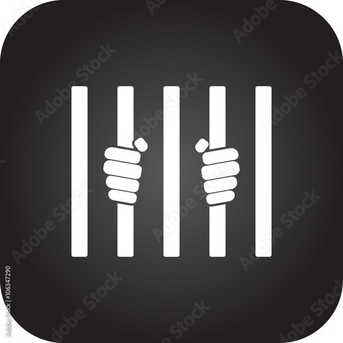 Prisoner hands behind bars simple icon on square background