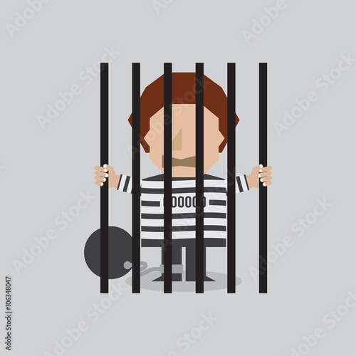 Prisoner In Jail Vector Illustration.