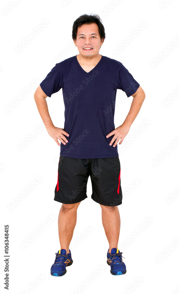 Asian Man Wearing Sportwear With Hands on Hips Isolated on White Background. Asian Man Wearing Sportwear With Hands on Hips Isolated on White Background.