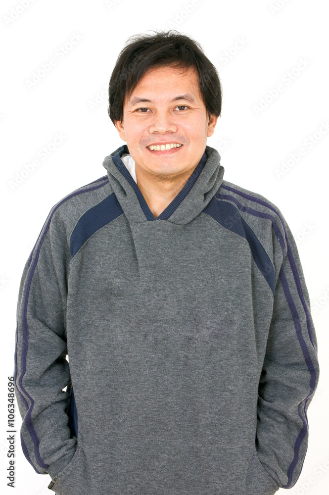 Asian Man Wearing Hoodshirt Isolated on White. Asian Man Wearing Hoodshirt Isolated on White.