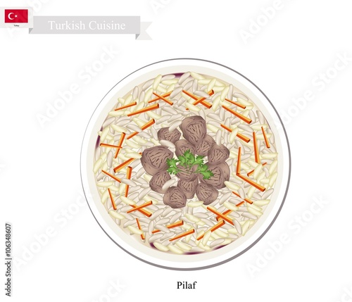Pilaf or Turkish Rice with Meat and Vegetables