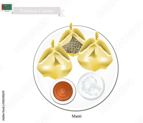 Manti or Turkmen Dumpling Filled with Spiced Meat