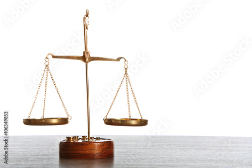 Justice scales on white background