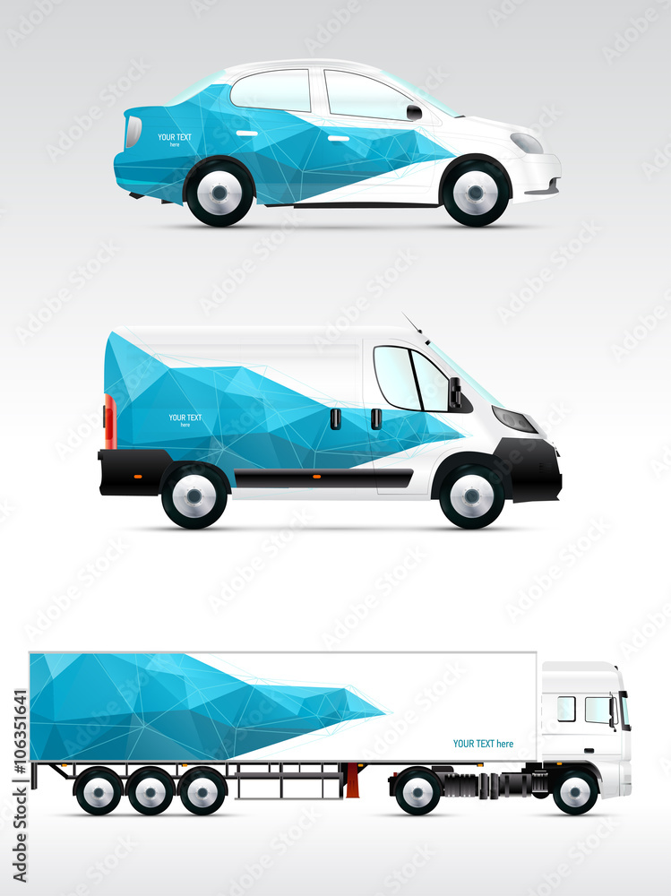 Template vehicle for advertising, branding. Passenger car, truck, bus.
