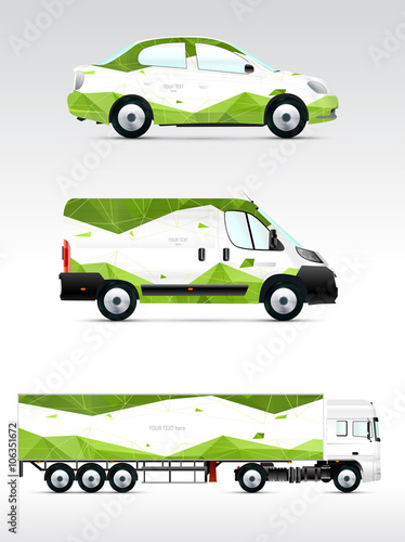 Template vehicle for advertising  branding. Passenger car  truck  bus.