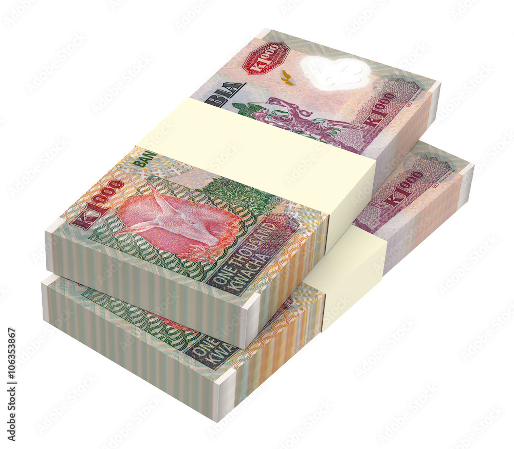 Zambian kwacha bills isolated on white background. Computer generated 3D photo rendering. Zambian kwacha bills isolated on white background. Computer generated 3D photo rendering.