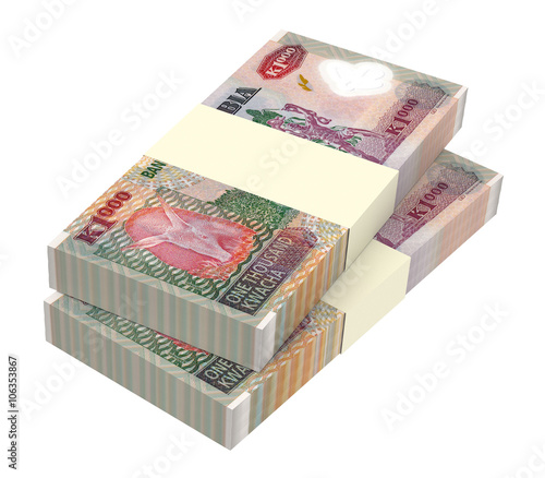 Zambian kwacha bills isolated on white background. Computer generated 3D photo rendering.