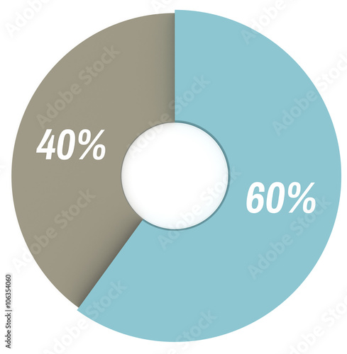 60 percent blue and grey pie chart isoated photo