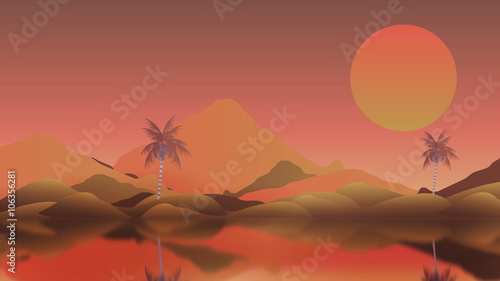 Oasis in the desert with reflection pan
