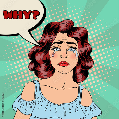 Woman Crying. Woman Stress. Stress at Home. Stress at Work. Exhausted Woman. Pop Art Banner