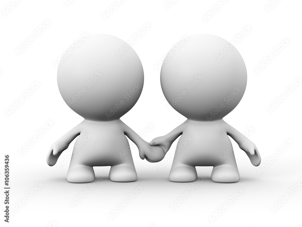 two human characters in white holding hands two human characters in white holding hands