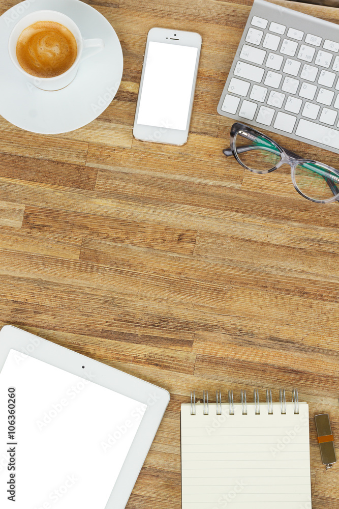 Fototapeta premium Office table with gusgets and supplies