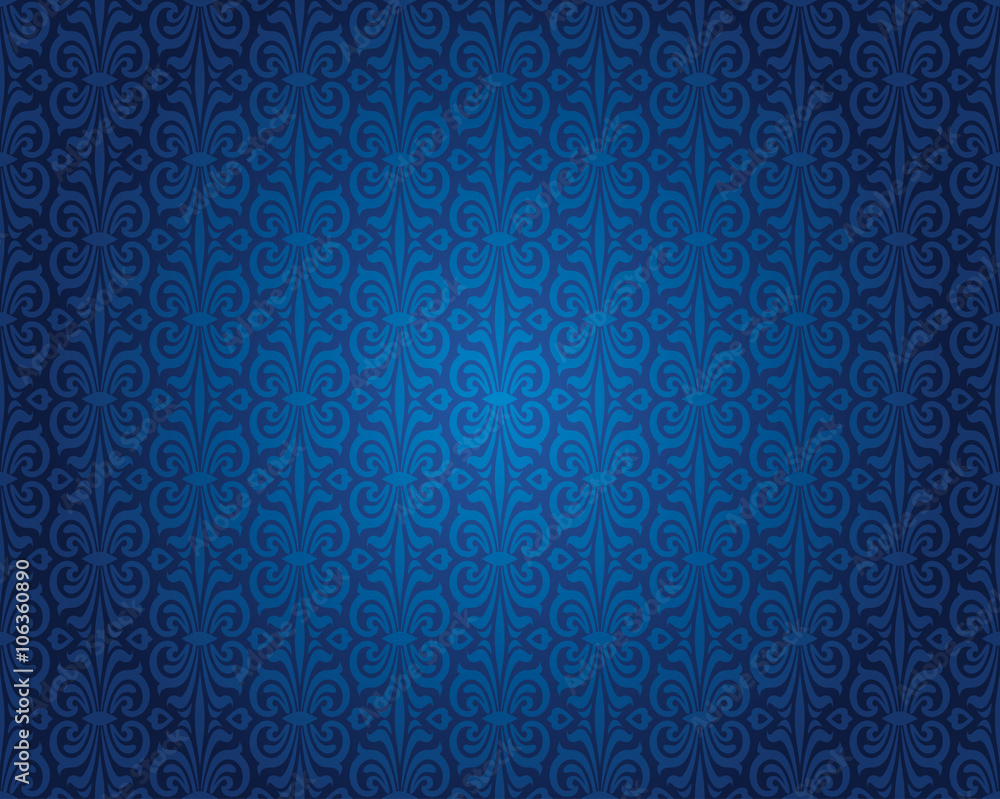 Indigo blue vintage wallpaper background repetitive pattern design Stock  Vector | Adobe Stock