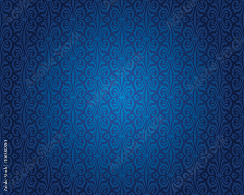 Indigo blue vintage wallpaper background repetitive pattern design