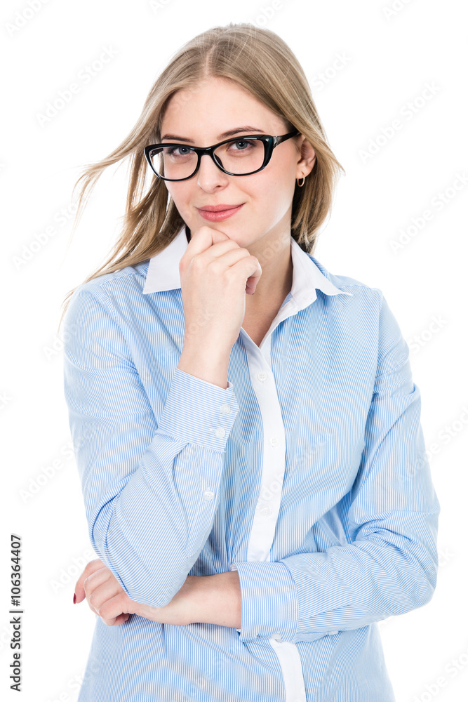 Cute Girl With Glasses. Isolated white background.