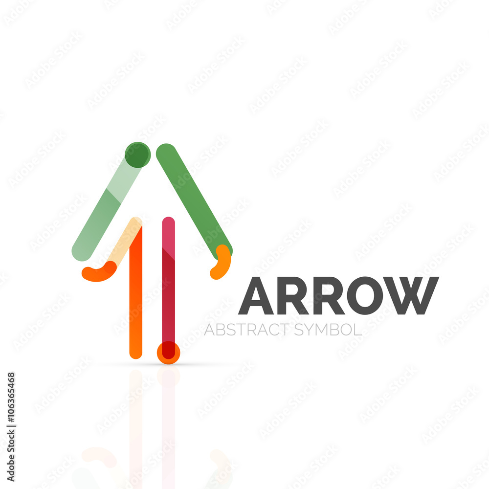 Linear arrow abstract logo, connected multicolored segments of lines in directional pointer figure Linear arrow abstract logo, connected multicolored segments of lines in directional pointer figure