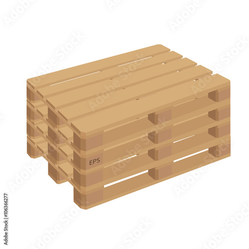 Wooden pallets isolated vector. Wooden pallet illustration in perspective, front and side view with dimensions.